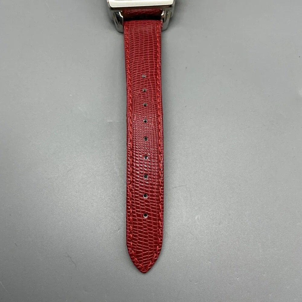 Coach Boyfriend Square Womens Watch 32mm Silver Dial Red Leather New Battery